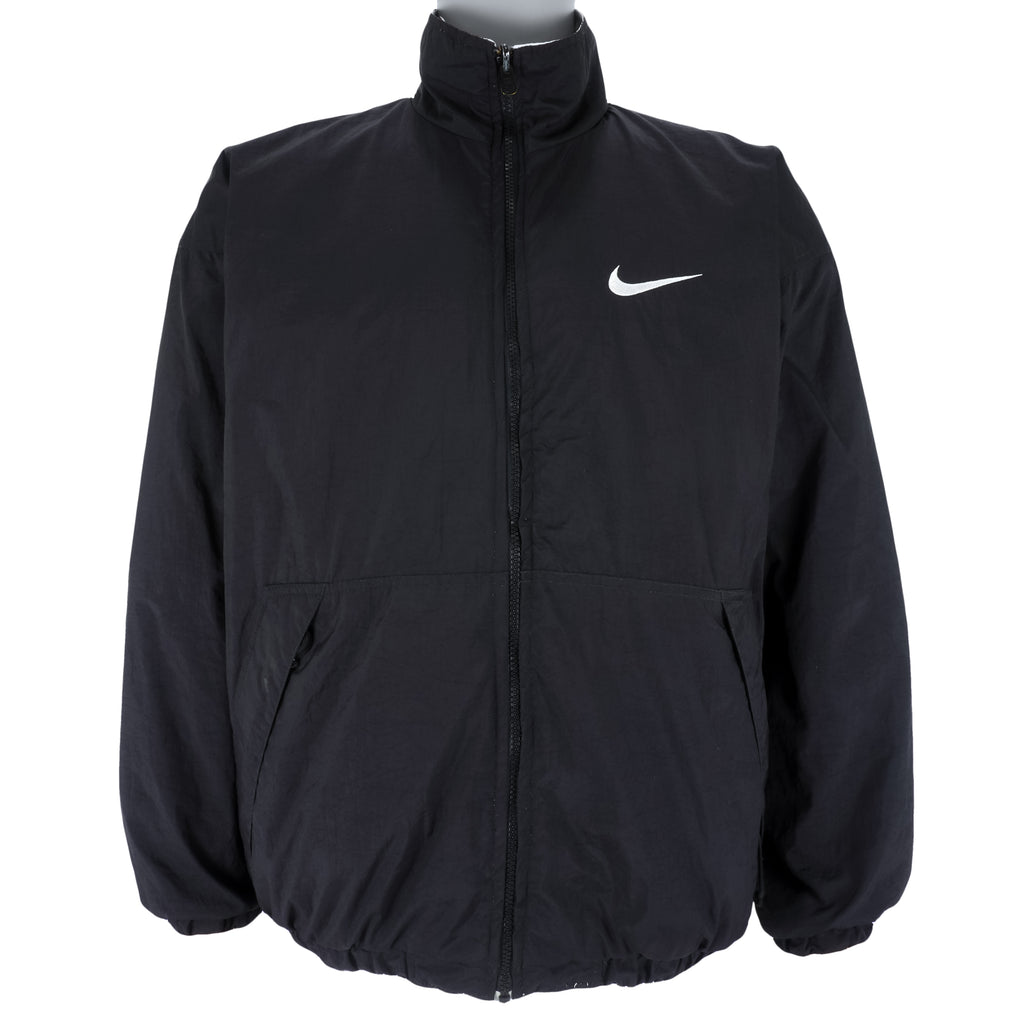 Nike - Black & White Big Logo Reversible Windbreaker 1990s Medium Vintage Retro