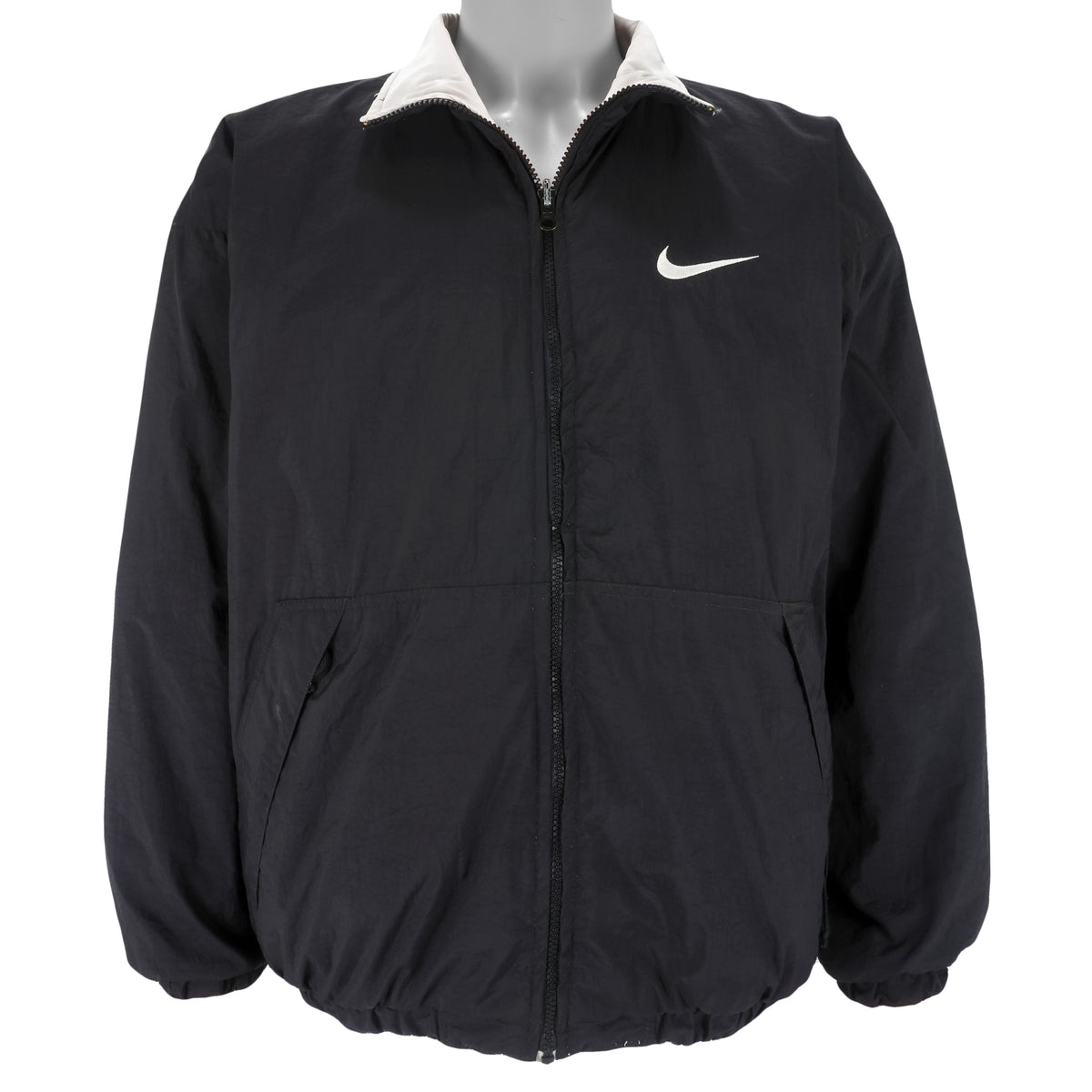 Nike - Black & White Big Logo Reversible Windbreaker 1990s Medium Vintage Retro