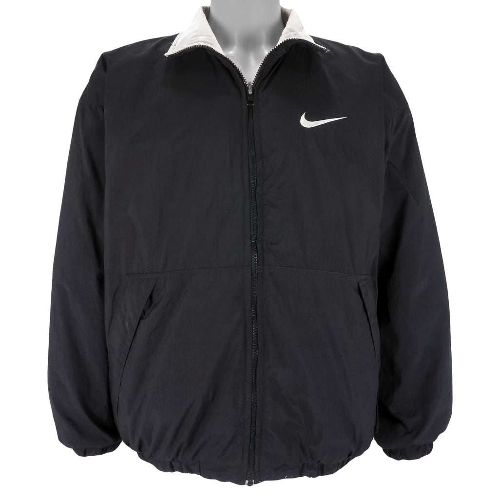 Nike - Black & White Big Logo Reversible Windbreaker 1990s Medium Vintage Retro