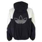 Adidas - Black & White Big Logo Hooded Windbreaker 1990s Large Vintage Retro