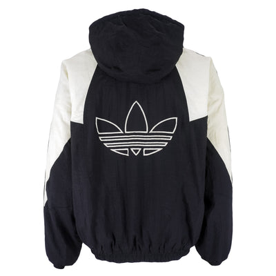 Adidas - Black & White Big Logo Hooded Windbreaker 1990s Large