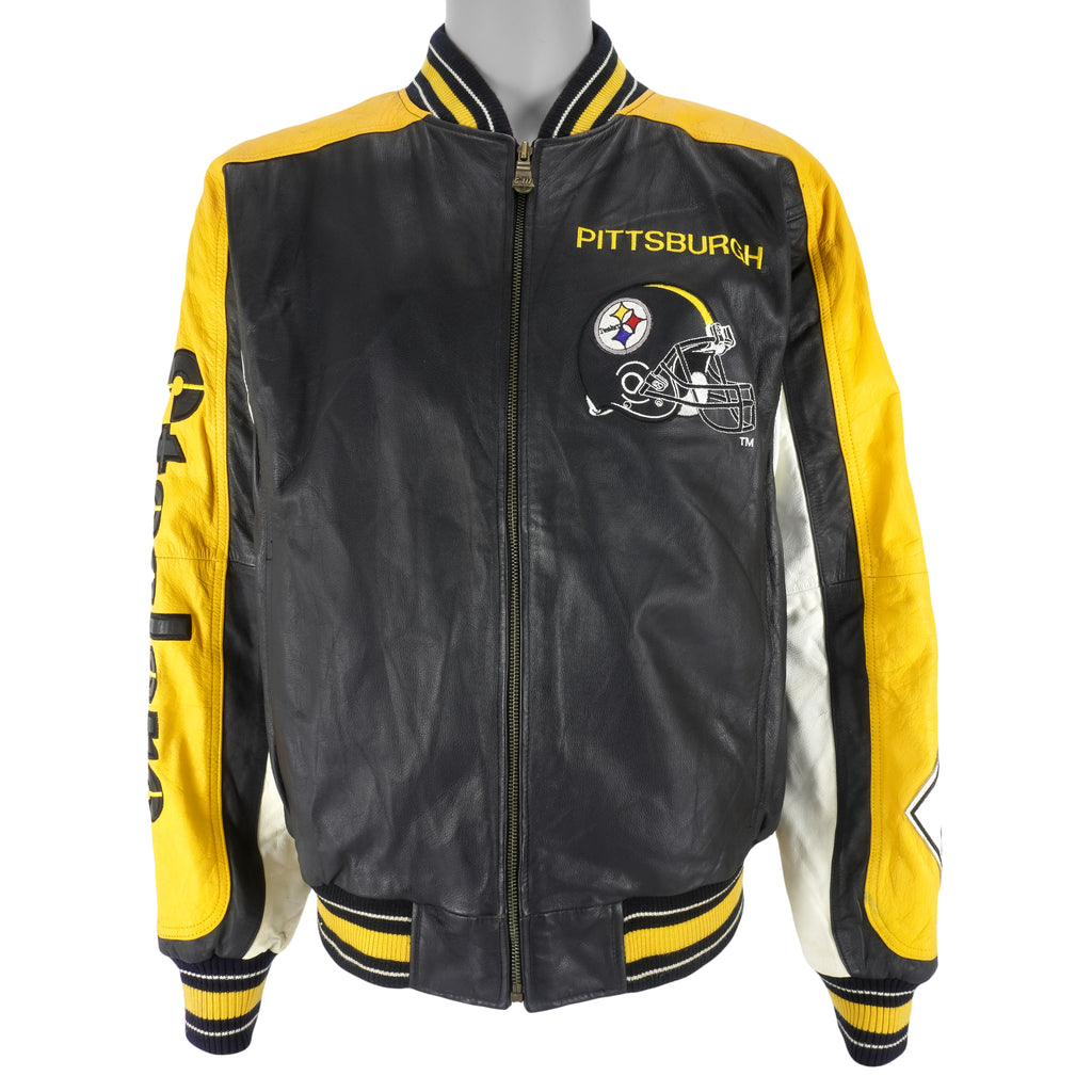 NFL (GIII) - Pittsburgh Steelers Leather Jacket 1990s Medium Vintage Retro