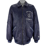 Rocawear - Blue Spell-Out Zip-Up Leather Jacket 1999 XX-Large Vintage Retro