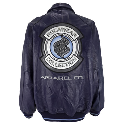Rocawear - Blue Spell-Out Zip-Up Leather Jacket 1990s XX-Large