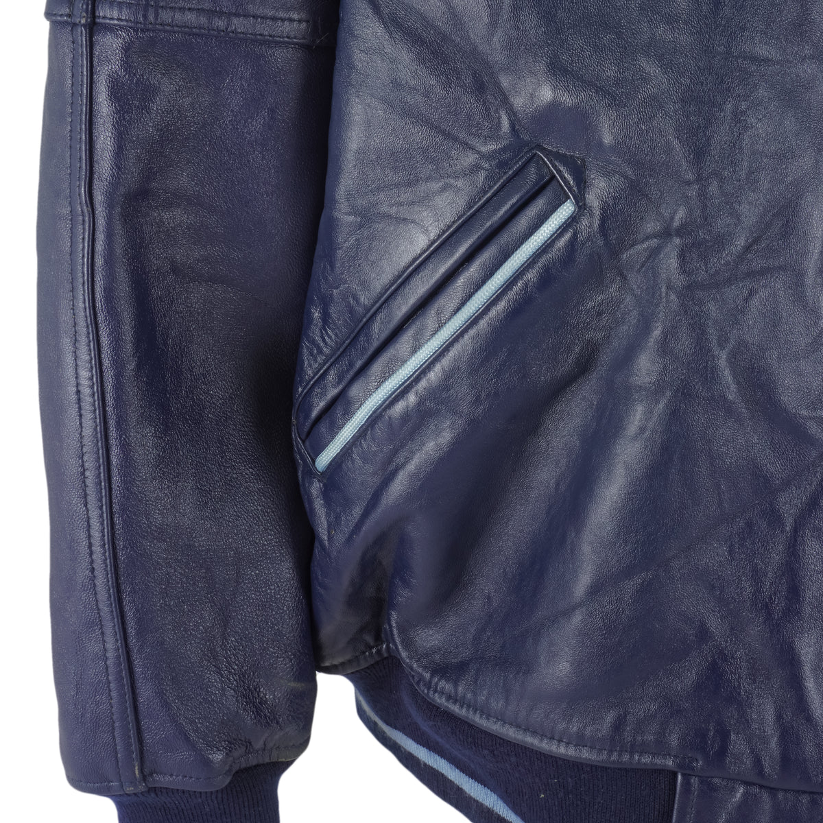 Rocawear - Blue Spell-Out Zip-Up Leather Jacket 1999 XX-Large Vintage Retro