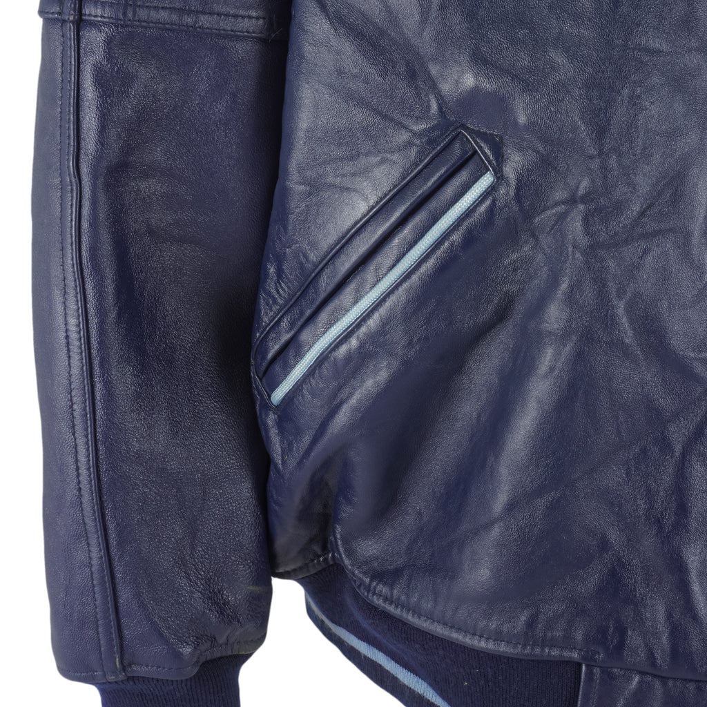 Rocawear - Blue Spell-Out Zip-Up Leather Jacket 1999 XX-Large Vintage Retro