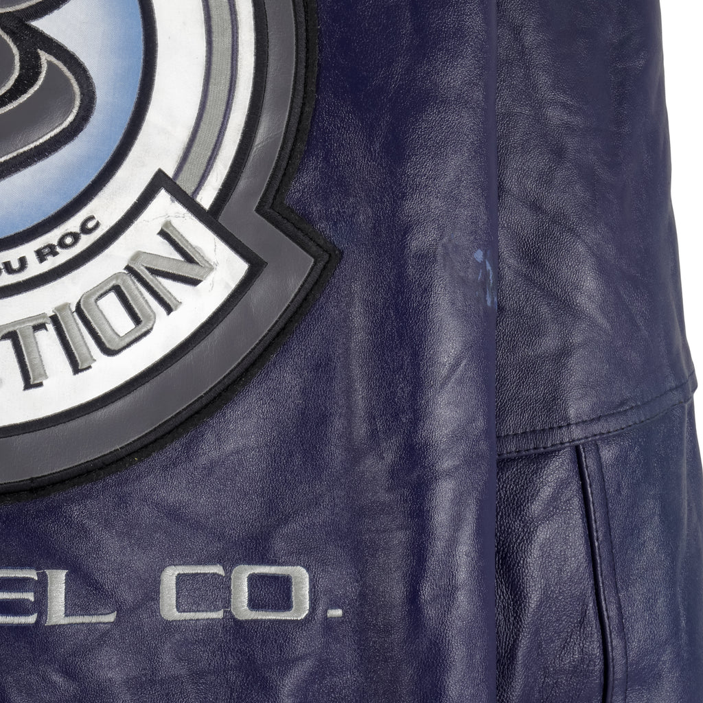 Rocawear - Blue Spell-Out Zip-Up Leather Jacket 1999 XX-Large Vintage Retro