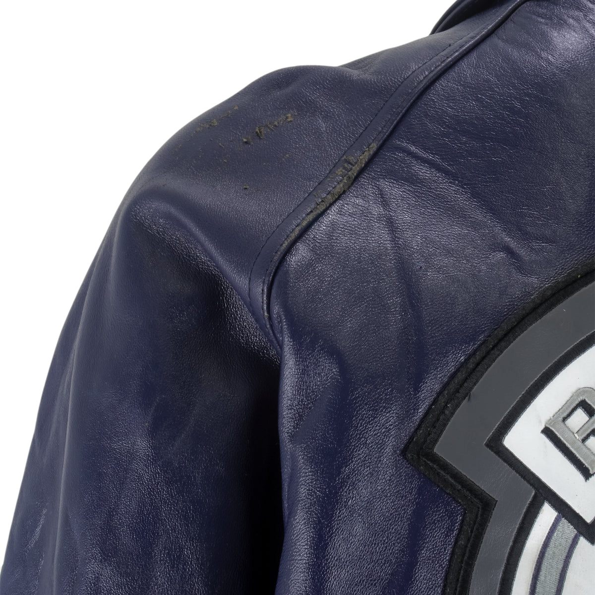 Rocawear - Blue Spell-Out Zip-Up Leather Jacket 1999 XX-Large Vintage Retro
