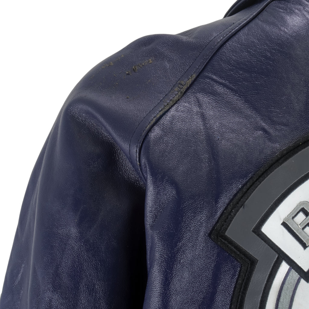 Vintage Rocawear - Blue Spell-Out Zip-Up Leather Jacket