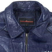 Rocawear - Blue Spell-Out Zip-Up Leather Jacket 1999 XX-Large Vintage Retro