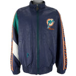 NFL (Pro Player) - Miami Dolphins Big Logo Leather Jacket 1990s X-Large Vintage Retro Football