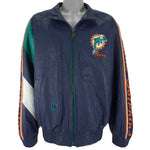 NFL (Pro Player) - Miami Dolphins Big Logo Leather Jacket 1990s X-Large Vintage Retro Football