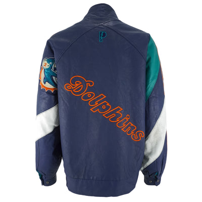 NFL (Pro Player) - Miami Dolphins Big Logo Leather Jacket 1990s X-Large