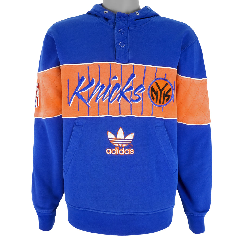 Adidas - New York Knicks Blue Hooded Sweatshirt 1990s Medium Vintage Retro Basketball