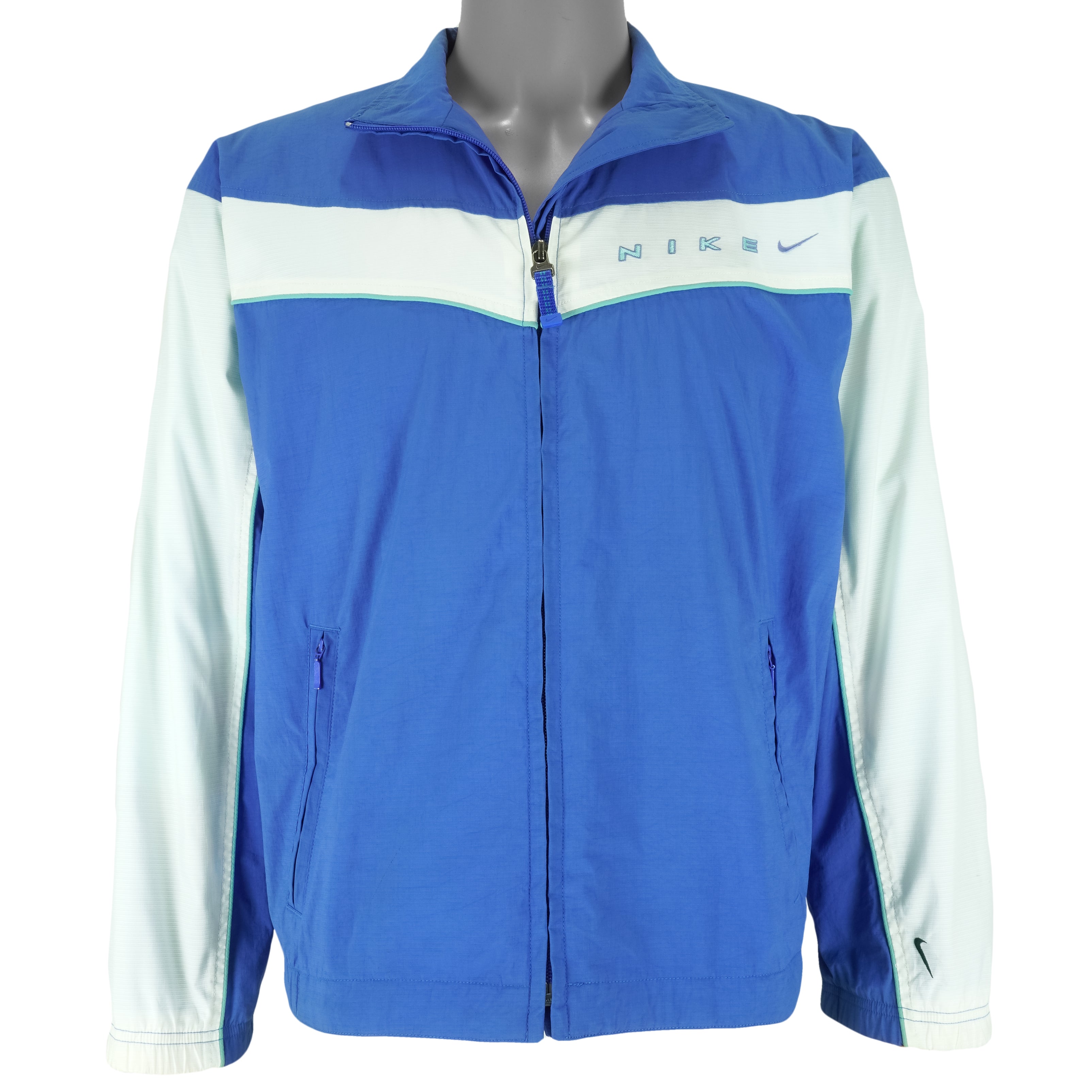 Nike - Blue & White Zip Up Windbreaker 1990s Medium Vintage Retro