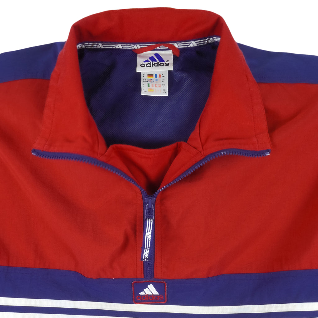 Adidas - Blue & Red 1/4 Zip Pullover Windbreaker 1990s X-Large Vintage Retro