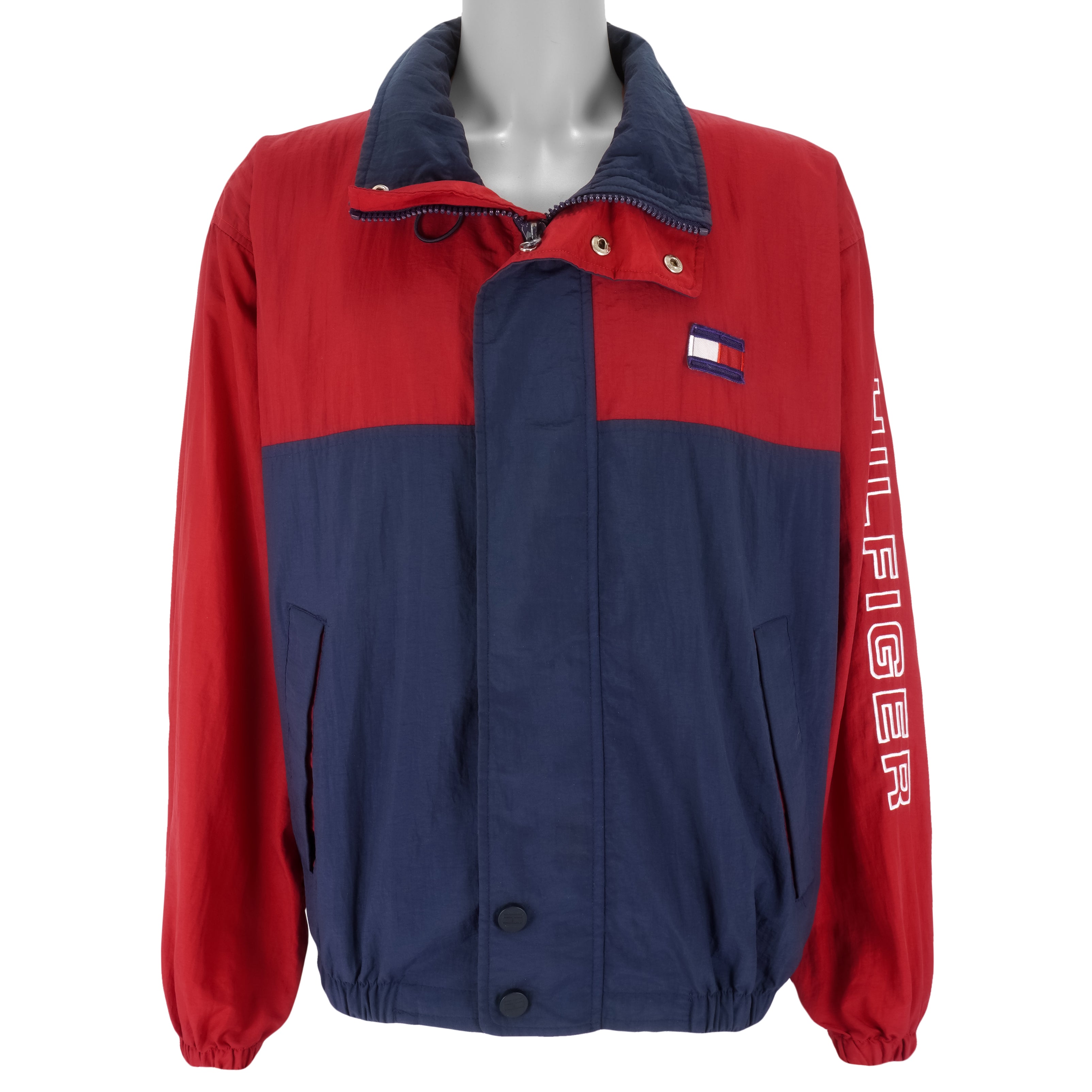 Tommy Hilfiger - Blue & Red Big Logo Jacket 1990s X-Large Vintage Retro