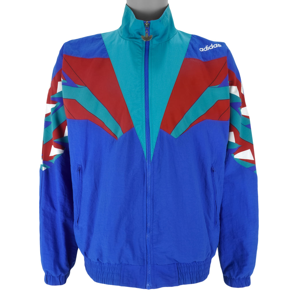 Adidas - Blue & Red Colorblock Windbreaker 1990s Medium Vintage Retro