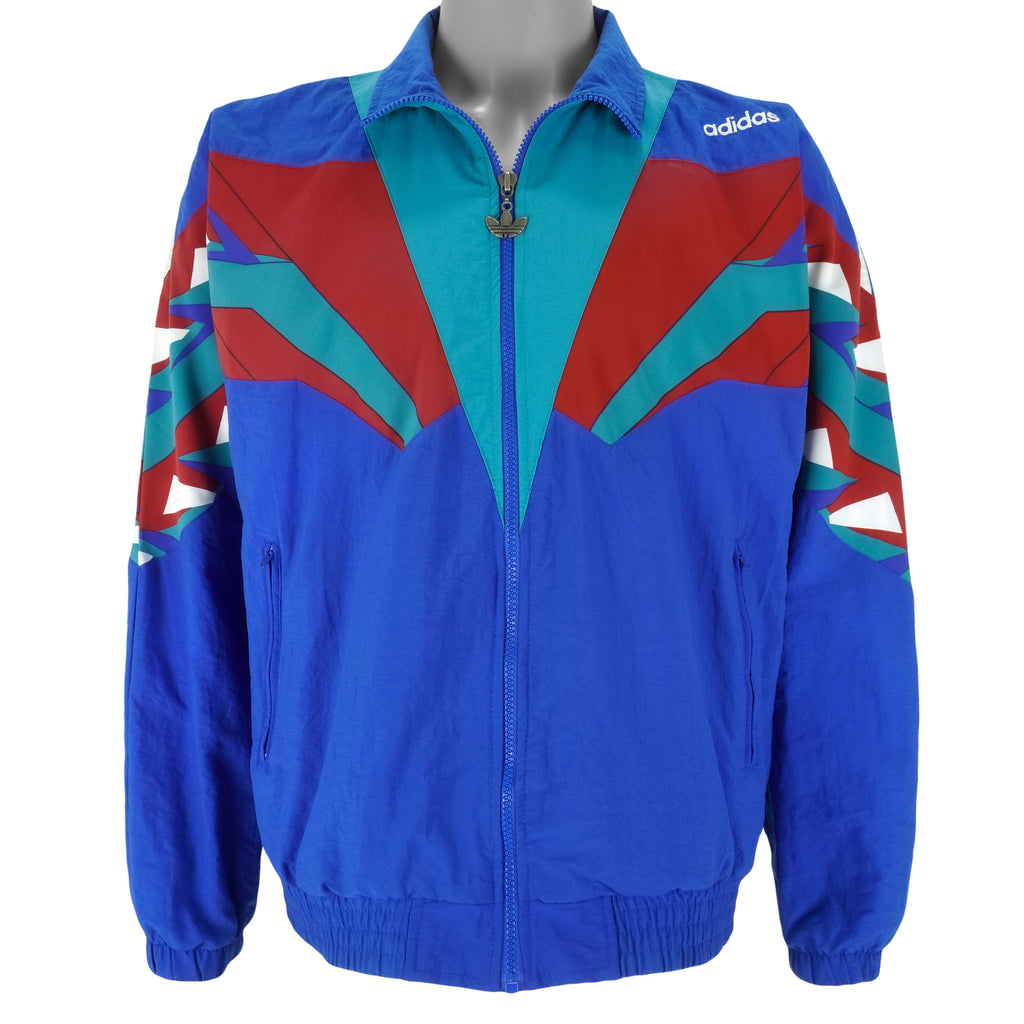 Adidas - Blue & Red Colorblock Windbreaker 1990s Medium Vintage Retro