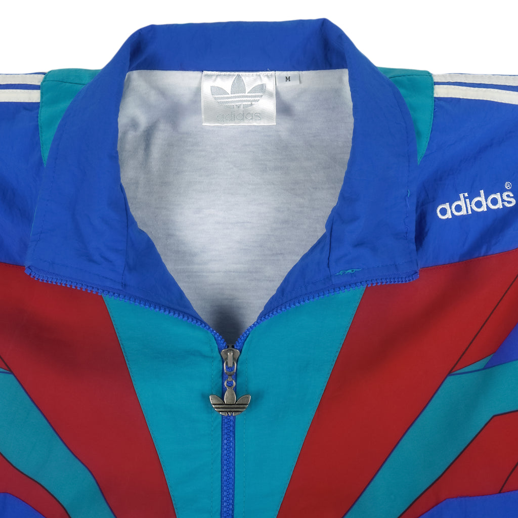 Adidas - Blue & Red Colorblock Windbreaker 1990s Medium Vintage Retro