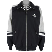 Adidas - Black & Grey Big Logo Jacket 1990s Large Vintage Retro