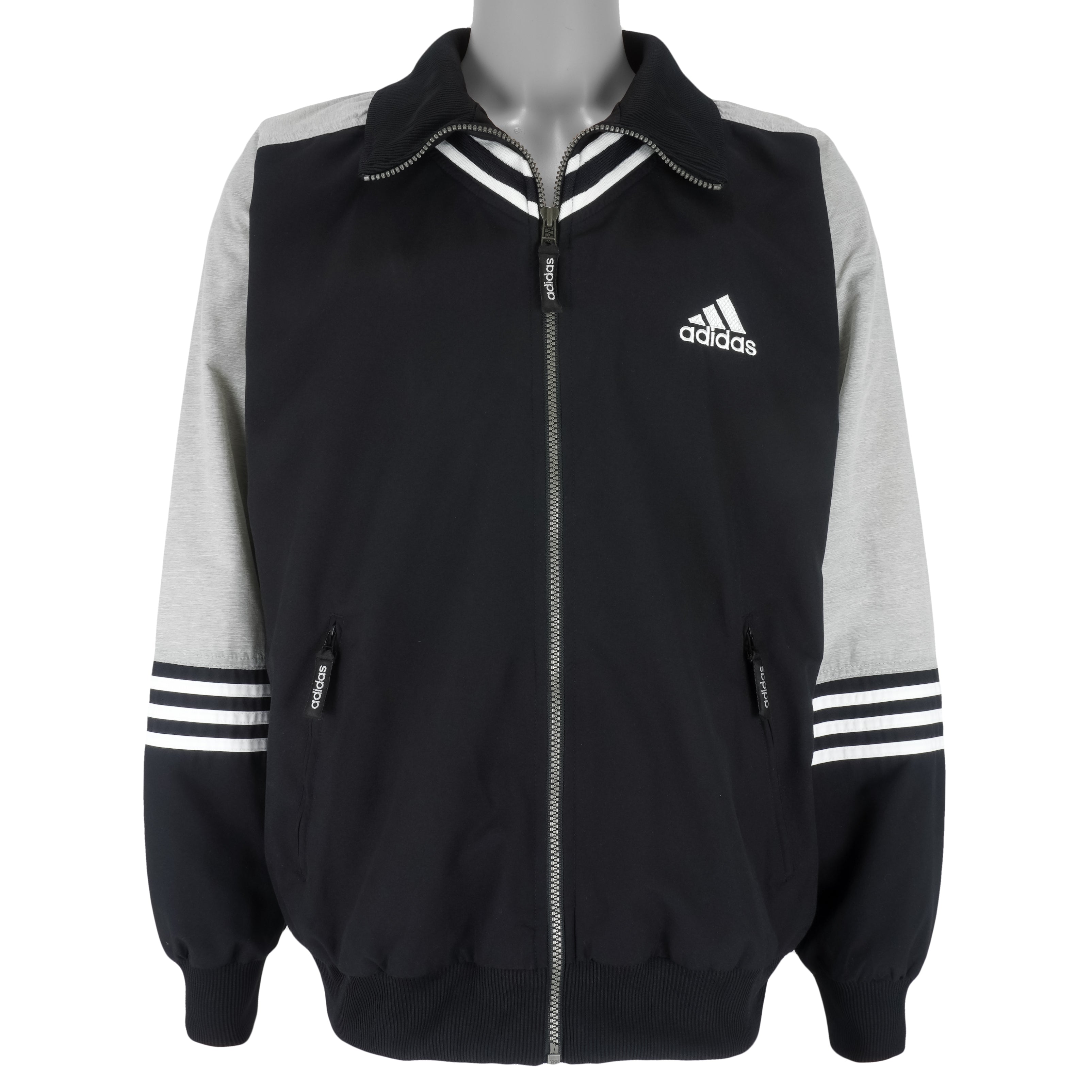Adidas - Black & Grey Big Logo Jacket 1990s Large Vintage Retro