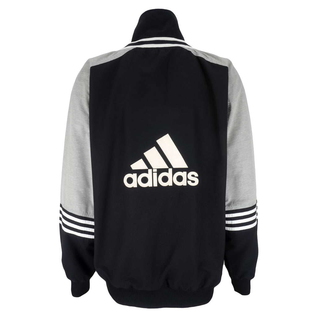 Adidas - Black & Grey Big Logo Jacket 1990s Large Vintage Retro