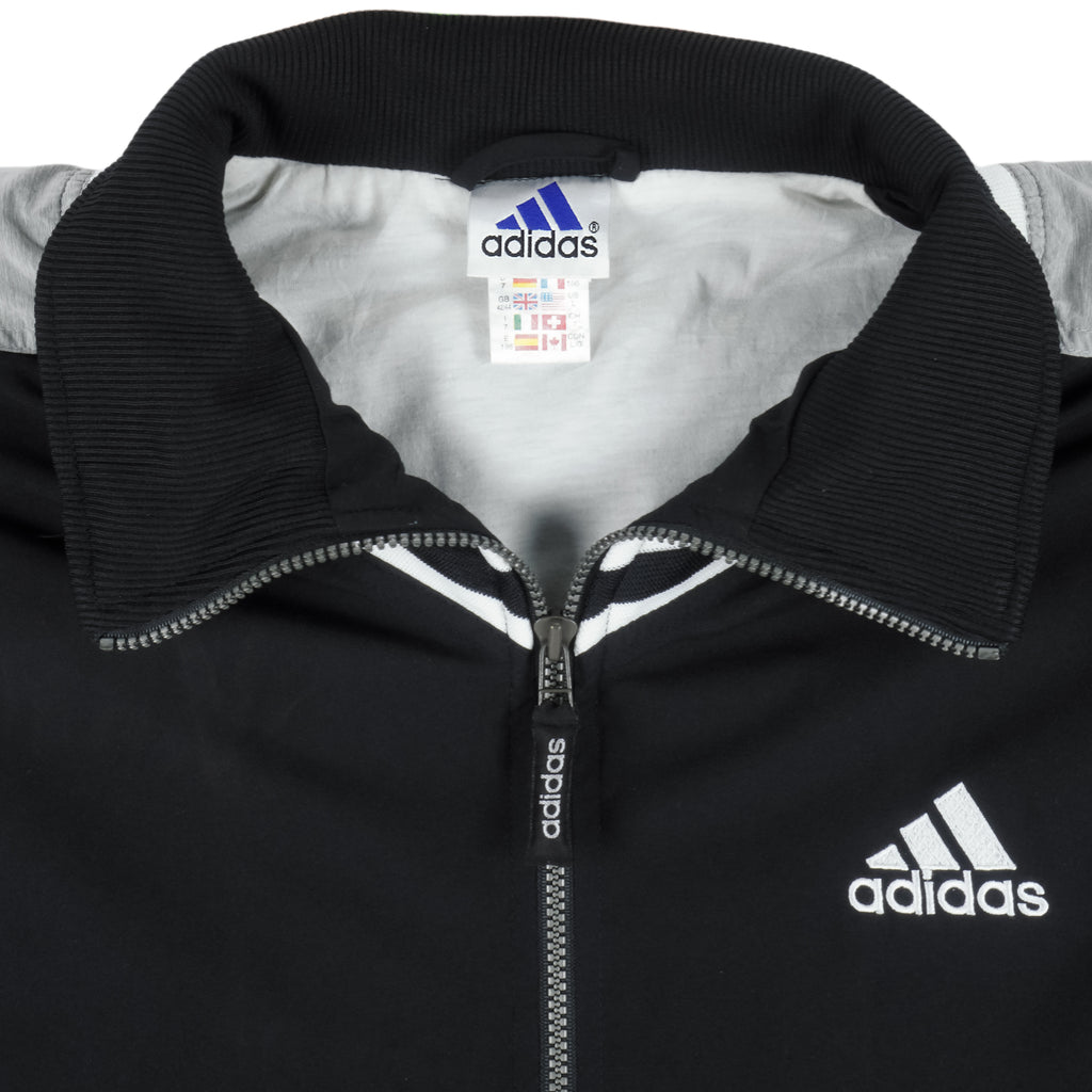 Adidas - Black & Grey Big Logo Jacket 1990s Large Vintage Retro