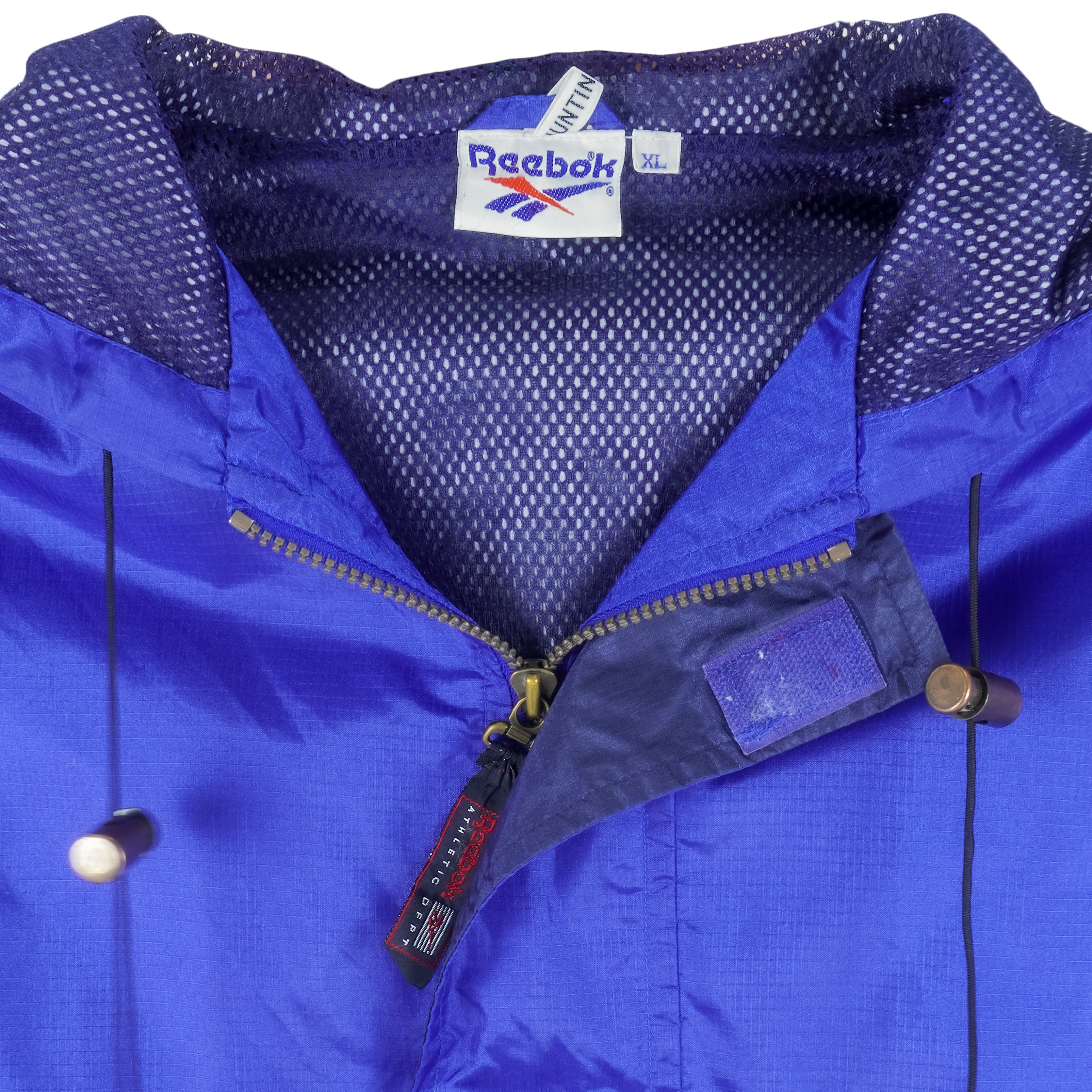 Reebok - Blue Hooded Windbreaker 1990s X-Large Vintage Retro
