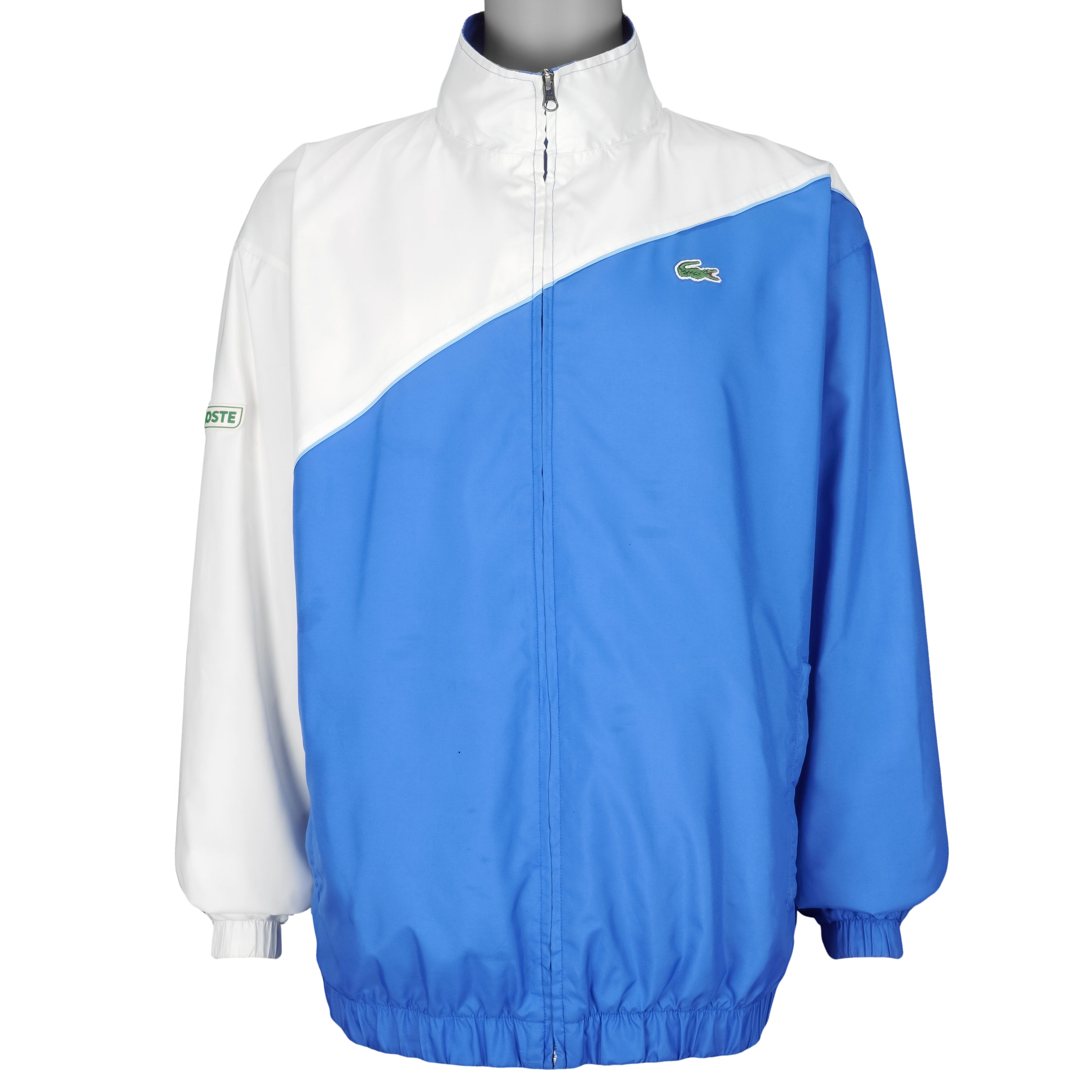 Lacoste - Blue & White Zip-Up Windbreaker 1990s X-Large Vintage Retro