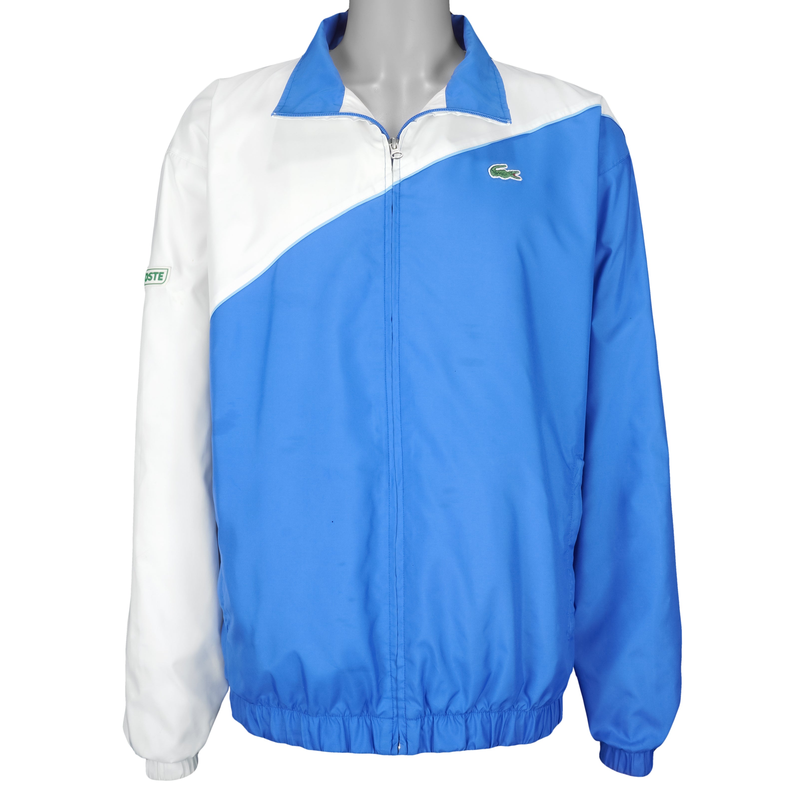 Lacoste - Blue & White Zip-Up Windbreaker 1990s X-Large Vintage Retro