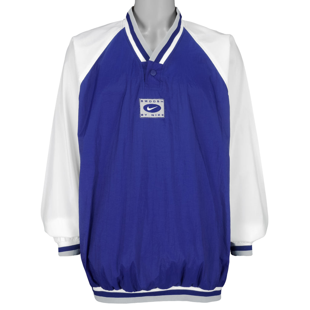 Nike - Blue & White Swoosh Pullover Windbreaker 1990s X-Large Vintage Retro