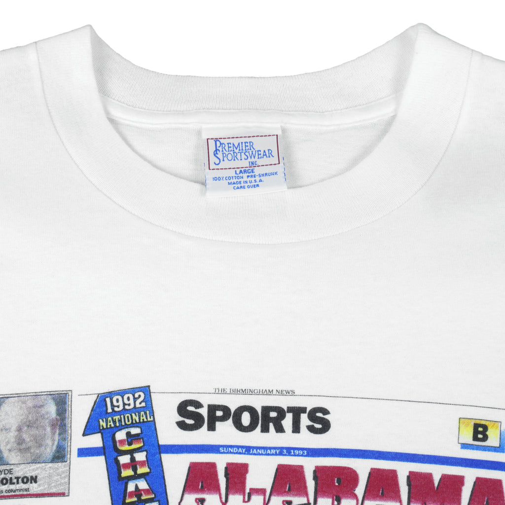 NCAA (Premier Sportswear) - Alabama Crimson Tide, National Champs T-Shirt 1992 Large Vintage Retro Football College
