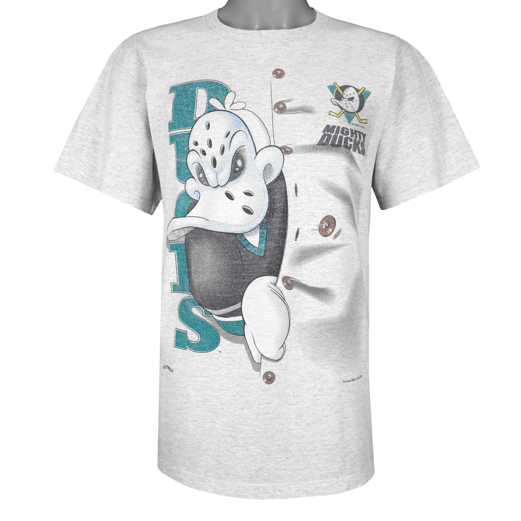 NHL (Nutmeg) - Mighty Ducks of Anaheim T-Shirt 1994 Large Vintage Retro Hockey