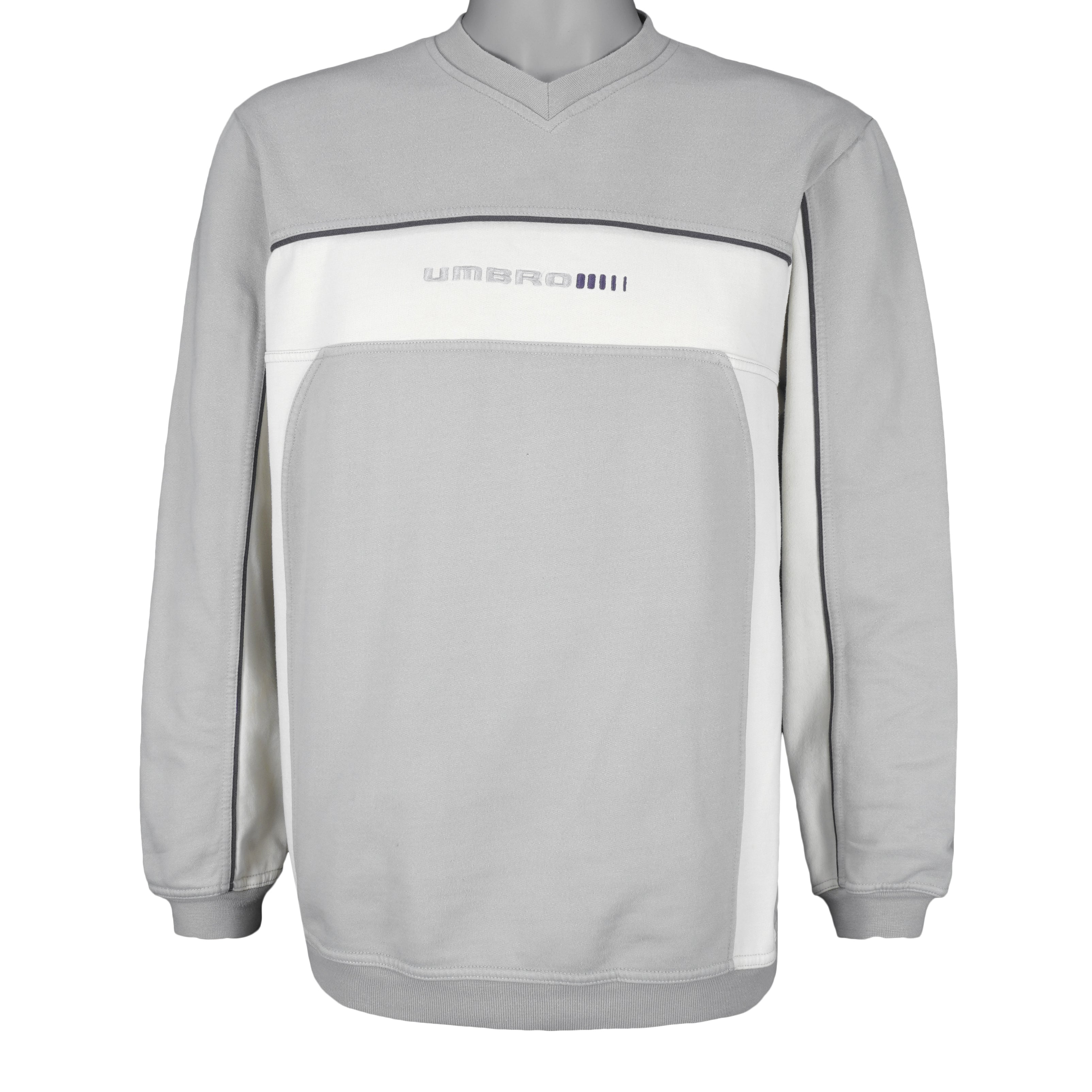 Umbro - Grey Embroidered V-Neck Sweatshirt 1990s Small Vintage Retro