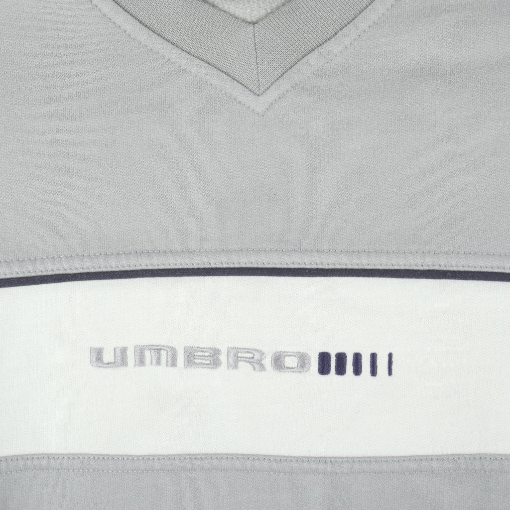 Umbro - Grey Embroidered V-Neck Sweatshirt 1990s Small Vintage Retro