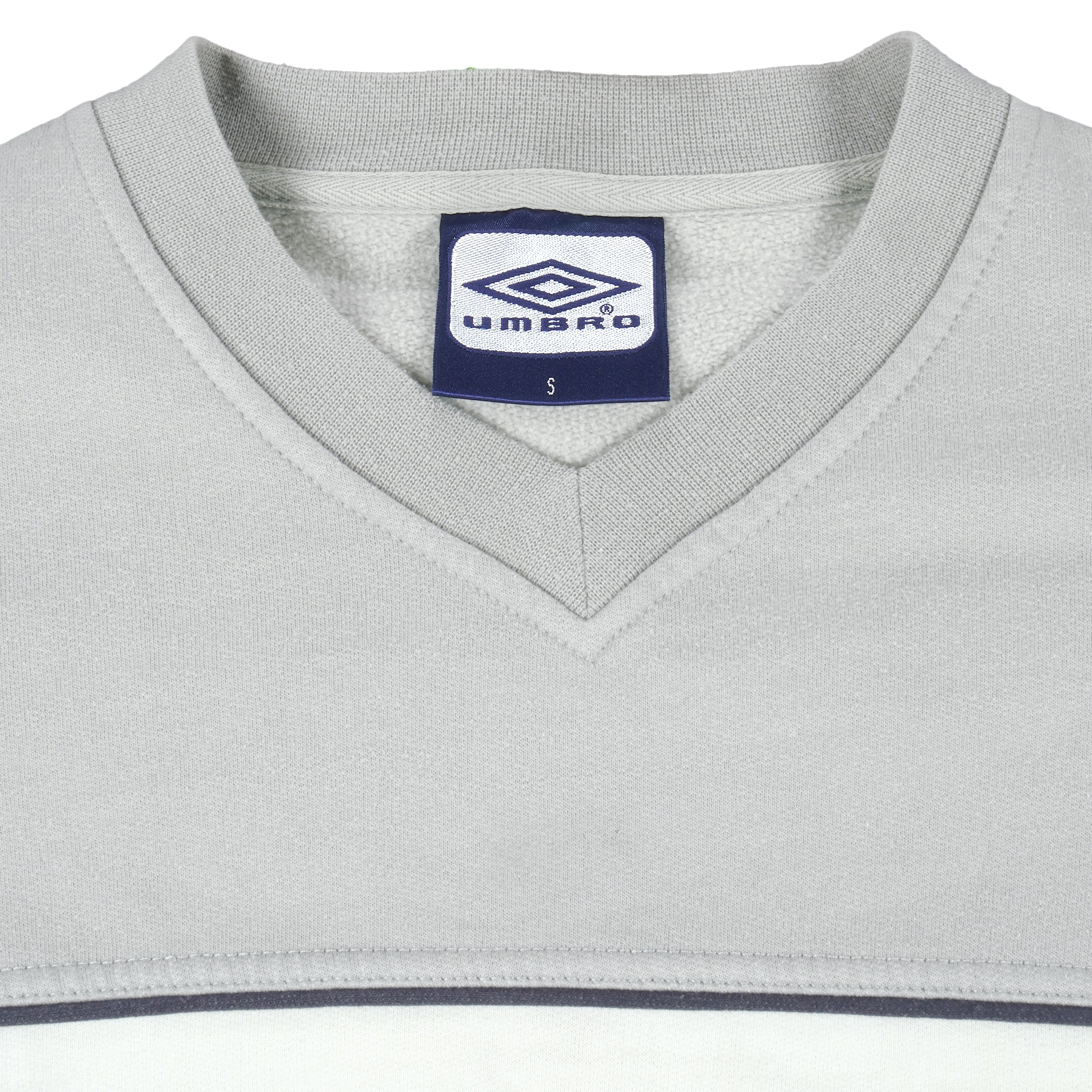 Umbro - Grey Embroidered V-Neck Sweatshirt 1990s Small Vintage Retro
