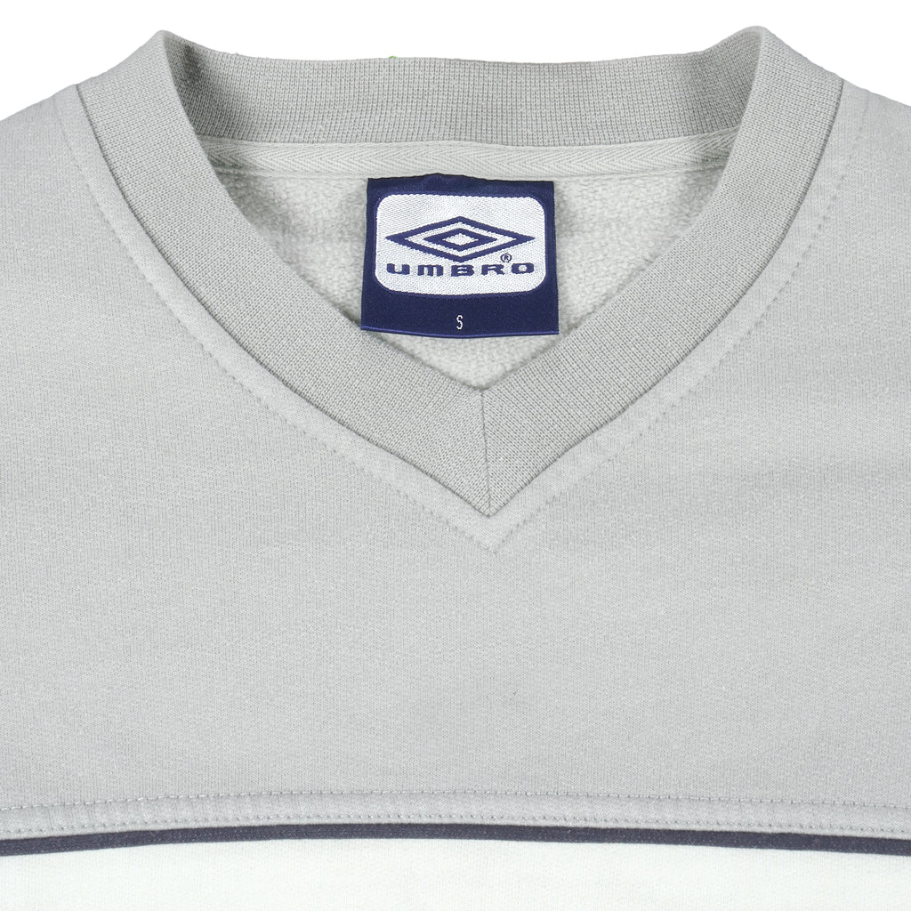 Umbro - Grey Embroidered V-Neck Sweatshirt 1990s Small Vintage Retro