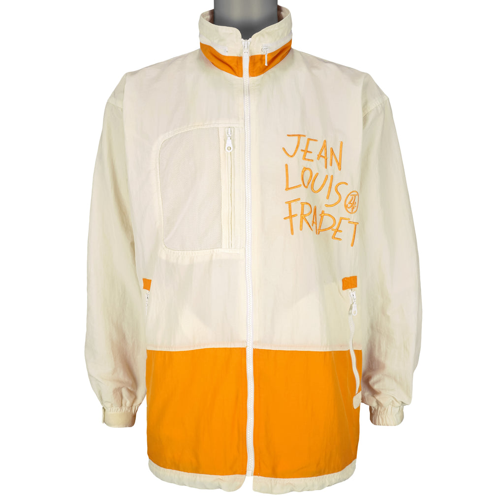 Vintage - White & Orange Jean Louis Fradet Embroidered Windbreaker 1990s Large Vintage Retro