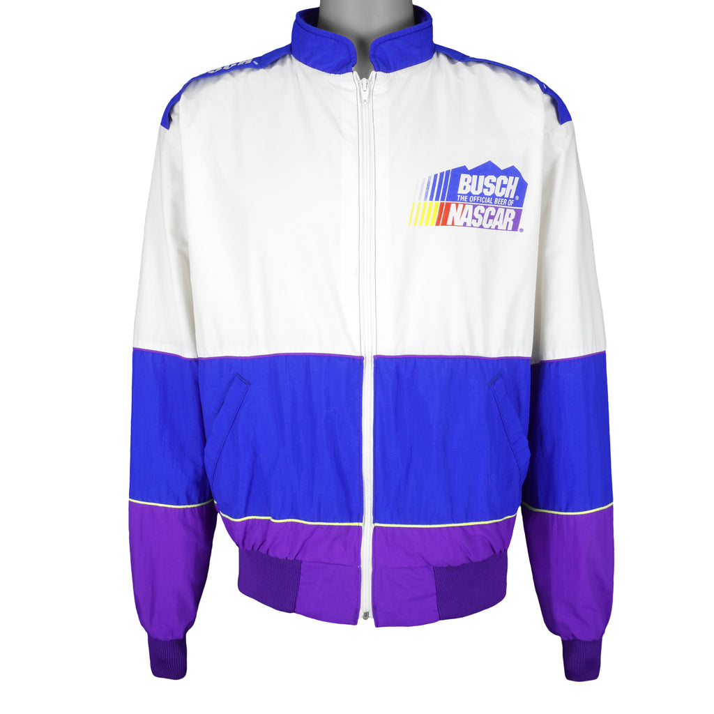 NASCAR -White & Blue Busch Lightweight Windbreaker 1990s Large Vintage Retro