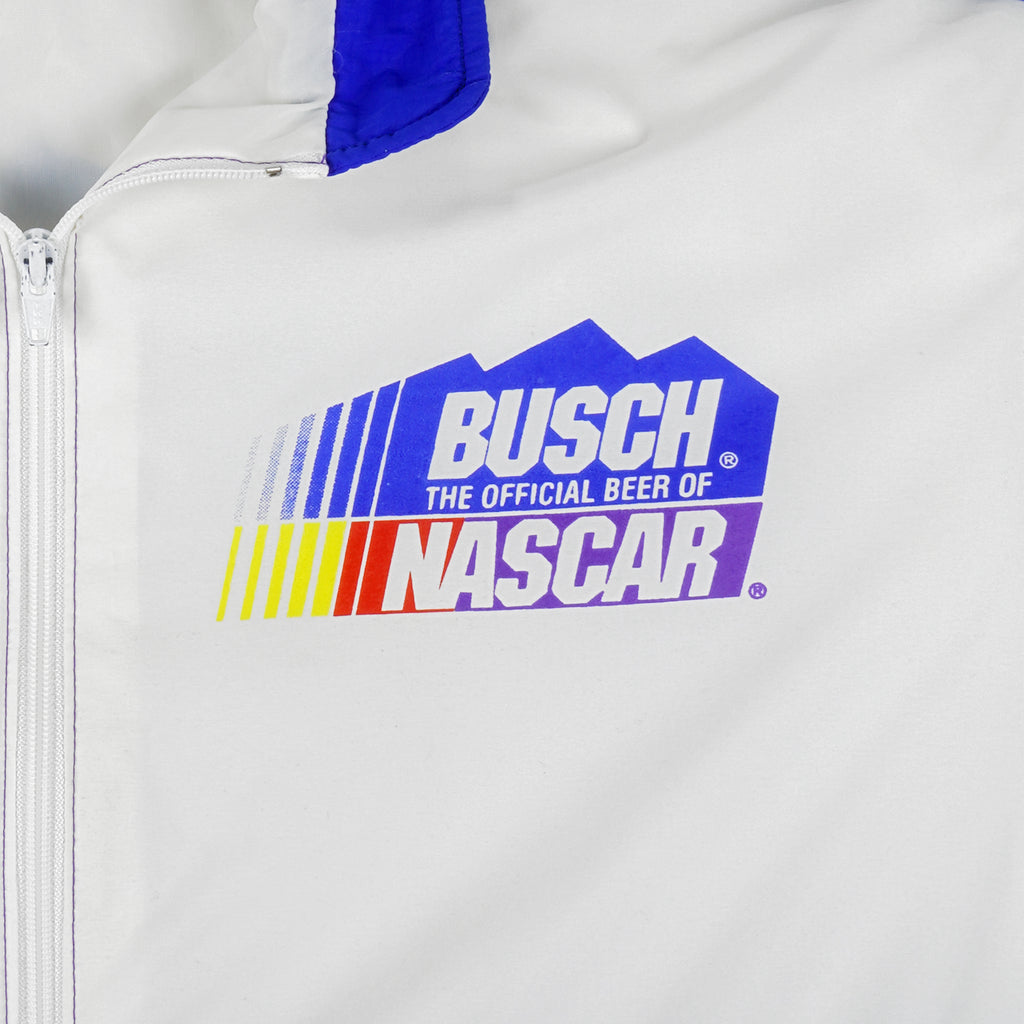 NASCAR -White & Blue Busch Lightweight Windbreaker 1990s Large Vintage Retro