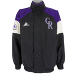 MLB (Apex One) - Black Colorado Rockies Spell-Out Jacket 1990s Large Vintage Retro Baseball