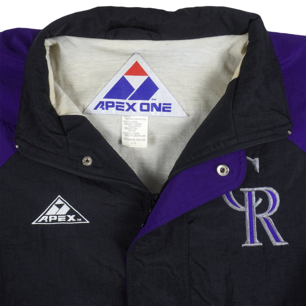 MLB (Apex One) - Black Colorado Rockies Spell-Out Jacket 1990s Large Vintage Retro Baseball