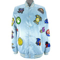NBA (Jeff Hamilton) - Blue NBA Patches Button-Up Deadstock Satin Jacket 1990s XX-Large Vintage Retro Basketball