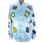 NBA (Jeff Hamilton) - Blue NBA Patches Button-Up Deadstock Satin Jacket 1990s XX-Large Vintage Retro Basketball