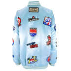 NBA (Jeff Hamilton) - Blue NBA Patches Button-Up Deadstock Satin Jacket 1990s XX-Large Vintage Retro Basketball