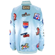 NBA (Jeff Hamilton) - Blue NBA Patches Button-Up Deadstock Satin Jacket 1990s XX-Large Vintage Retro Basketball