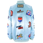 NBA (Jeff Hamilton) - Blue NBA Patches Button-Up Deadstock Satin Jacket 1990s XX-Large Vintage Retro Basketball
