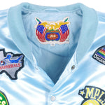 NBA (Jeff Hamilton) - Blue NBA Patches Button-Up Deadstock Satin Jacket 1990s XX-Large Vintage Retro Basketball