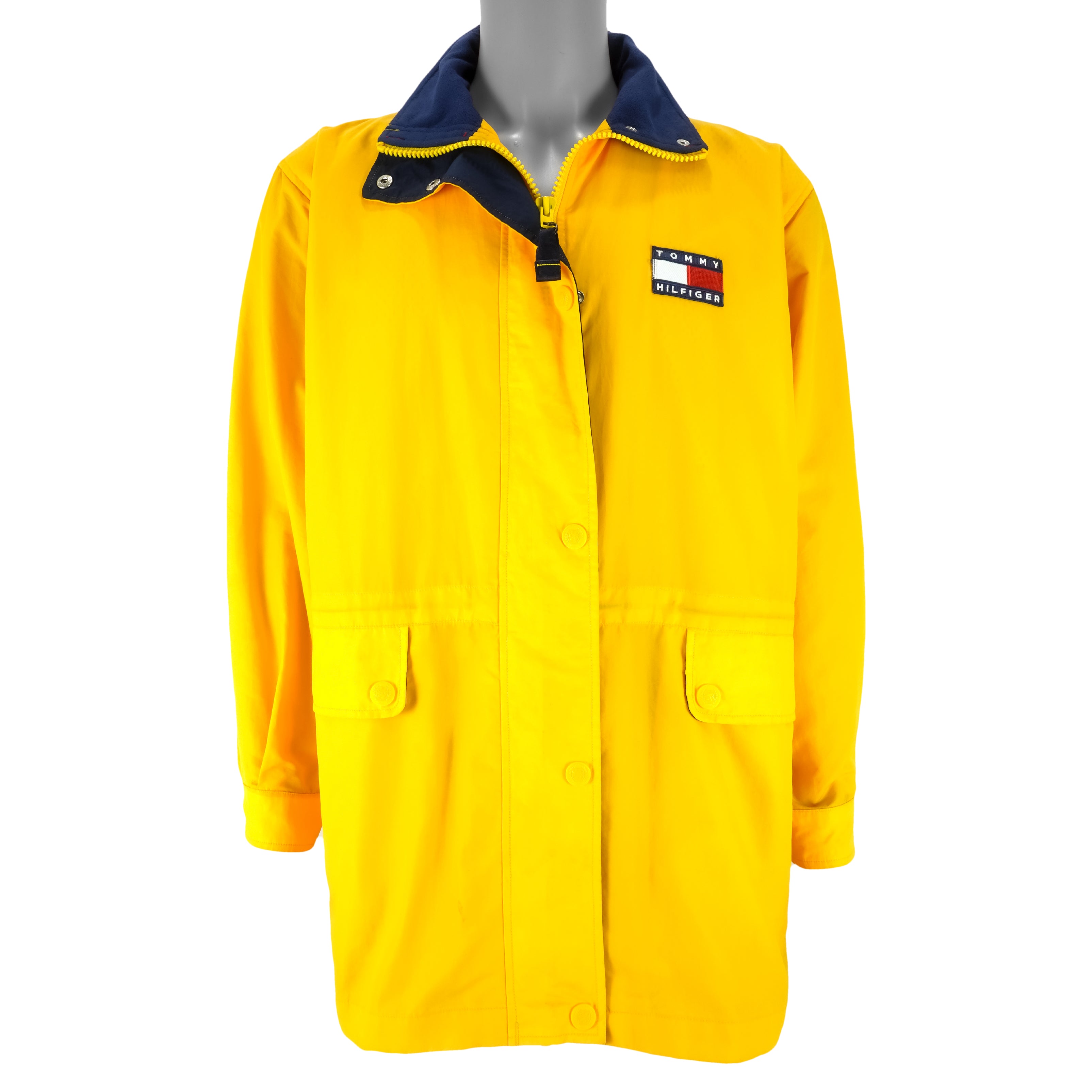 Tommy Hilfiger - Yellow Zip-Up Windbreaker Large Vintage Retro